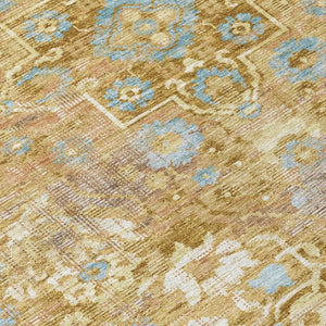 10 X 14 Gold Copper Floral Medallion Polyester Washable Indoor Outdoor Area Rug