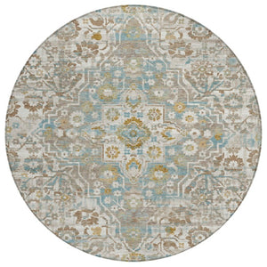 HomeRoots 8 Ft Round Floral Medallion Polyester Area Rug for Patio Porch and Family Room 741227