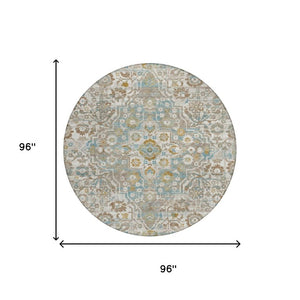8 Ft Round Floral Medallion Polyester Area Rug for Patio Porch and Family Room