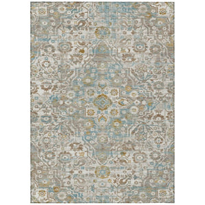 HomeRoots 9 X 12 Ivory Pewter Floral Medallion Polyester Area Rug for Indoor Outdoor Use 741229