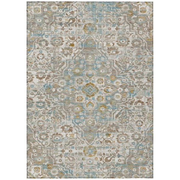 HomeRoots 9 X 12 Ivory Pewter Floral Medallion Polyester Area Rug for Indoor Outdoor Use 741229
