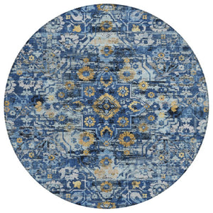 HomeRoots 8 Ft Round Floral Medallion Polyester Area Rug for Patio or High Traffic Rooms 741233