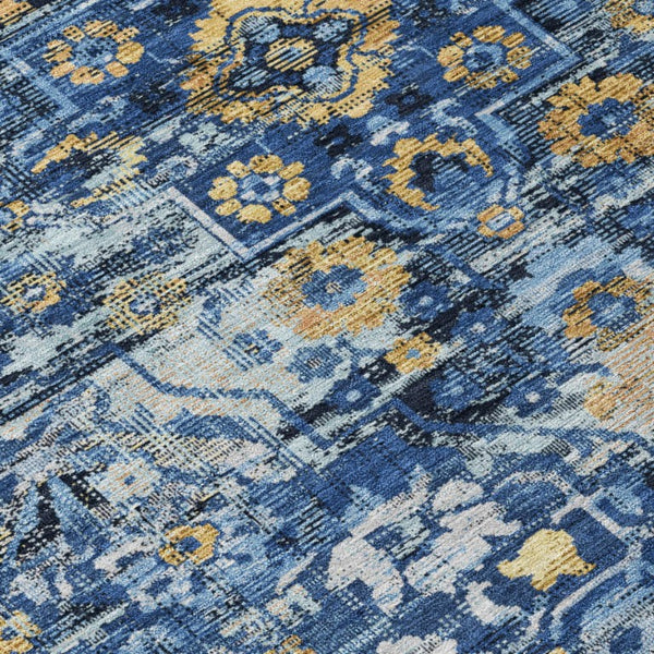 8 Ft Round Floral Medallion Polyester Area Rug for Patio or High Traffic Rooms