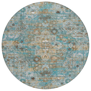 HomeRoots 8 Ft Round Medallion Polyester Area Rug Stain Resistant Washable Patio or Family Room 741239