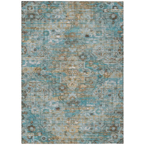 HomeRoots 8 X 10 Teal Pewter Floral Medallion Polyester Washable Area Rug for Patio or Living Room 741240