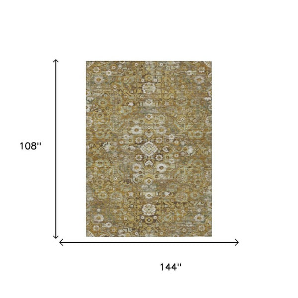 9x12 Floral Medallion Polyester Area Rug Washable Stain Resistant for Patio Living Room