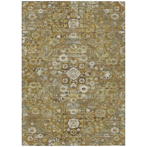 HomeRoots 10 Ft Walnut Gold Medallion Polyester Area Rug Washable for Patio or Living Room 741248