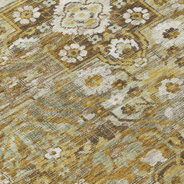 10 Ft Walnut Gold Medallion Polyester Area Rug Washable for Patio or Living Room