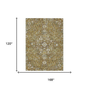 10 Ft Walnut Gold Medallion Polyester Area Rug Washable for Patio or Living Room
