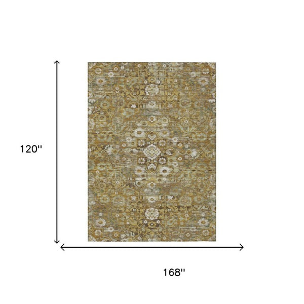 10 Ft Walnut Gold Medallion Polyester Area Rug Washable for Patio or Living Room
