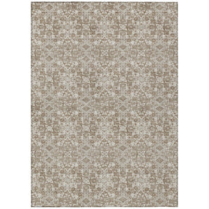 HomeRoots 5x8 Beige Brown Damask Polyester Area Rug Washable for Indoor Outdoor Spaces 741250