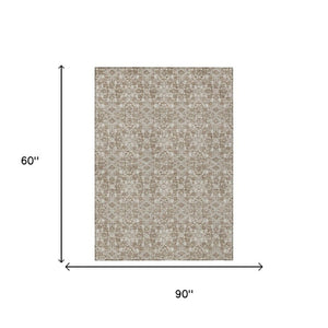 5x8 Beige Brown Damask Polyester Area Rug Washable for Indoor Outdoor Spaces