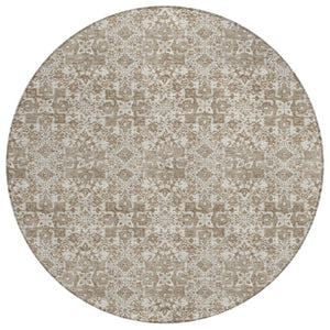 HomeRoots 8 Ft Round Damask Polyester Area Rug Washable Stain Resistant Indoor Outdoor Patio 741251