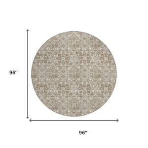 8 Ft Round Damask Polyester Area Rug Washable Stain Resistant Indoor Outdoor Patio