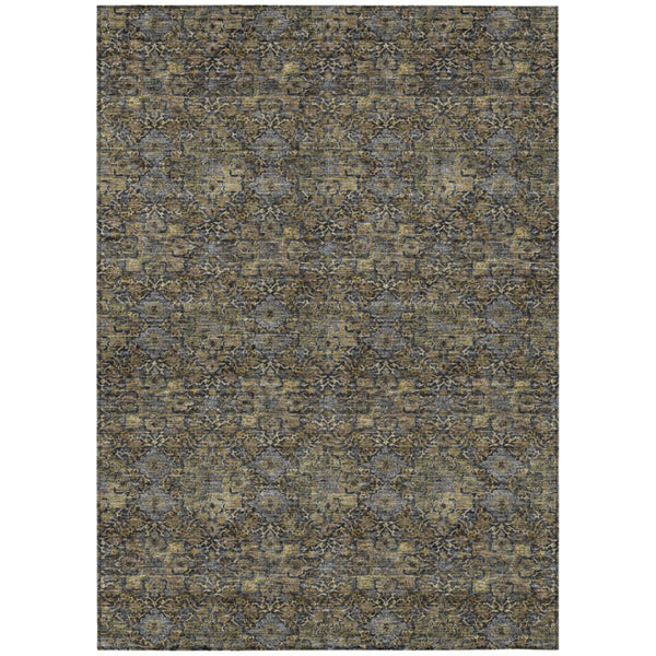 HomeRoots 5x8 Damask Polyester Area Rug Washable Stain Resistant Indoor Outdoor Patio 741256