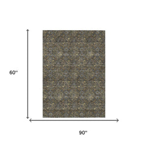 5x8 Damask Polyester Area Rug Washable Stain Resistant Indoor Outdoor Patio
