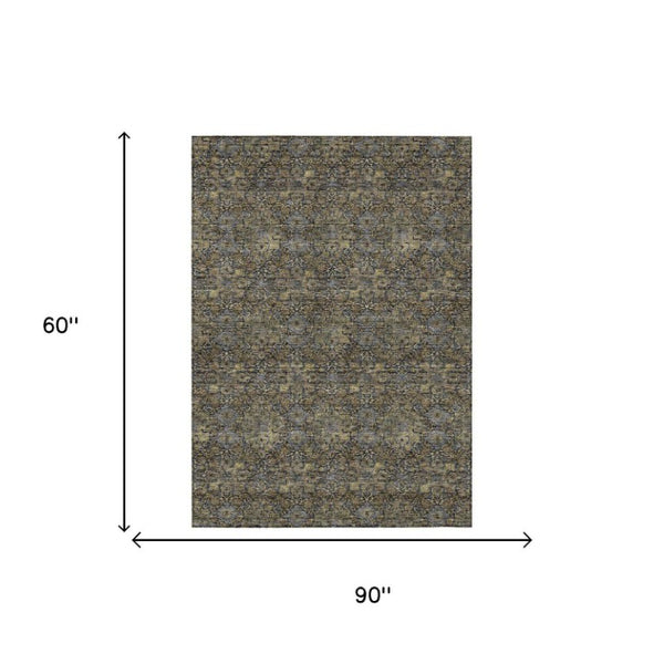 5x8 Damask Polyester Area Rug Washable Stain Resistant Indoor Outdoor Patio
