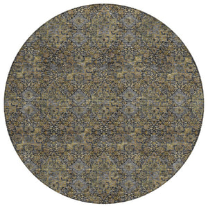 HomeRoots 8 Foot Round Damask Polyester Area Rug Washable Stain Resistant Indoor Outdoor Use 741257