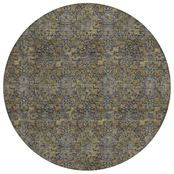 HomeRoots 8 Foot Round Damask Polyester Area Rug Washable Stain Resistant Indoor Outdoor Use 741257