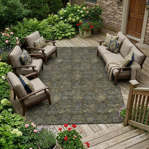 9 X 12 Damask Polyester Indoor Outdoor Rug Washable Stain Resistant Patio Accent