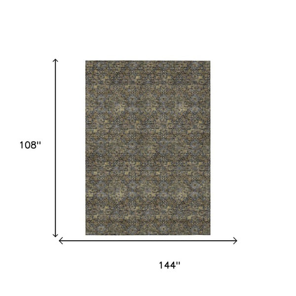 9 X 12 Damask Polyester Indoor Outdoor Rug Washable Stain Resistant Patio Accent
