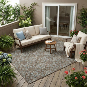 5 X 8 Damask Polyester Area Rug Washable Stain Resistant Indoor Outdoor Patio