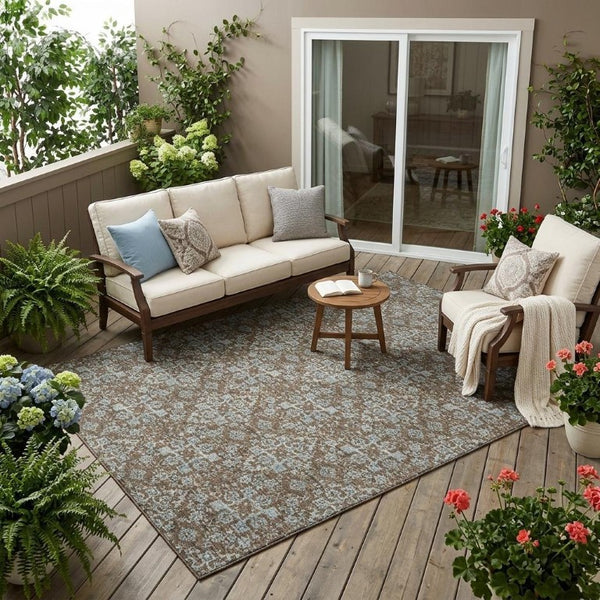5 X 8 Damask Polyester Area Rug Washable Stain Resistant Indoor Outdoor Patio