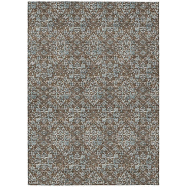 HomeRoots 5 X 8 Damask Polyester Area Rug Washable Stain Resistant Indoor Outdoor Patio 741262