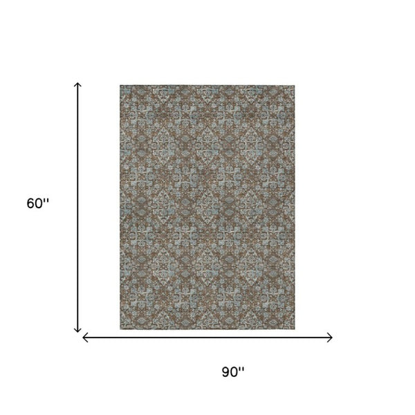 5 X 8 Damask Polyester Area Rug Washable Stain Resistant Indoor Outdoor Patio
