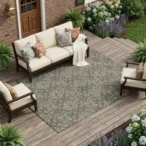8 X 10 Damask Polyester Area Rug Stain Resistant Indoor Outdoor Patio Living Room