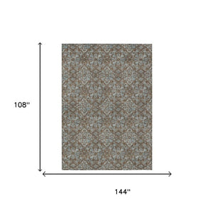 9x12 Damask Polyester Area Rug Stain Resistant Washable for Patio or Living Room