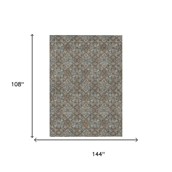 9x12 Damask Polyester Area Rug Stain Resistant Washable for Patio or Living Room