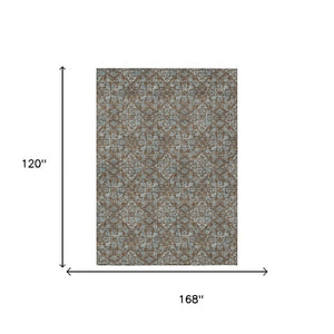 10 X 14 Damask Polyester Indoor Outdoor Rug Stain Resistant for Patio or Living Room