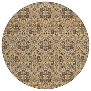 HomeRoots 8 Foot Round Damask Polyester Area Rug for Patio Kitchen and High Traffic Spaces 741269