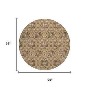 8 Foot Round Damask Polyester Area Rug for Patio Kitchen and High Traffic Spaces
