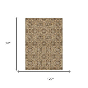 8 X 10 Copper Orange Damask Polyester Area Rug Stain Resistant Indoor Outdoor