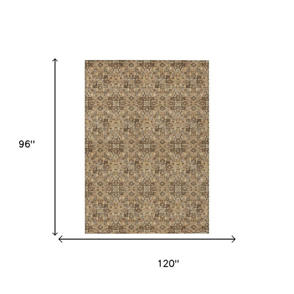 8 X 10 Copper Orange Damask Polyester Area Rug Stain Resistant Indoor Outdoor