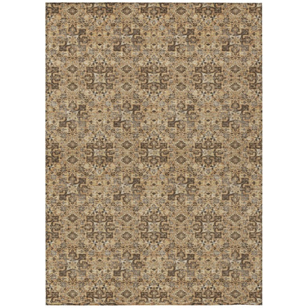 HomeRoots 10 X 14 Copper Orange Damask Polyester Area Rug Washable for Indoor Outdoor Use 741272
