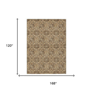 10 X 14 Copper Orange Damask Polyester Area Rug Washable for Indoor Outdoor Use