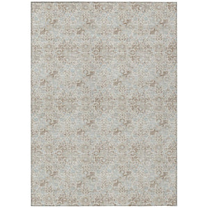 HomeRoots 5x8 Ivory Silver Damask Polyester Area Rug Washable for Indoor Outdoor Spaces 741274