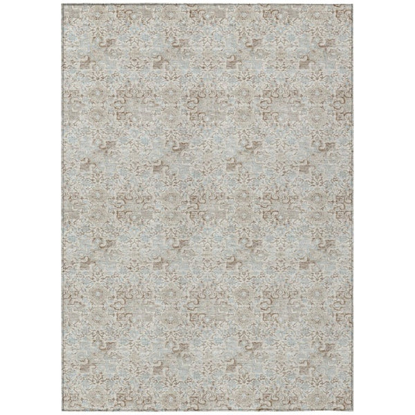 HomeRoots 8 X 10 Ivory Silver Damask Polyester Area Rug Washable Stain Resistant Indoor Outdoor 741276