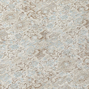 8 X 10 Ivory Silver Damask Polyester Area Rug Washable Stain Resistant Indoor Outdoor
