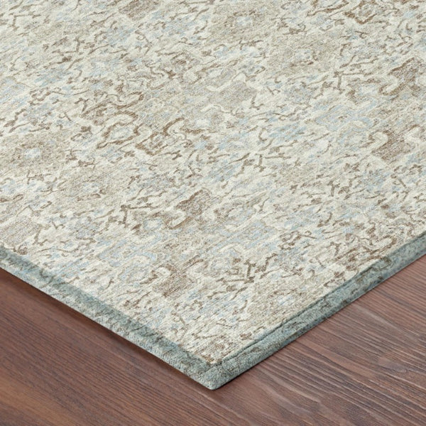 10 X 14 Ivory Silver Damask Polyester Area Rug Washable Stain Resistant Indoor Outdoor