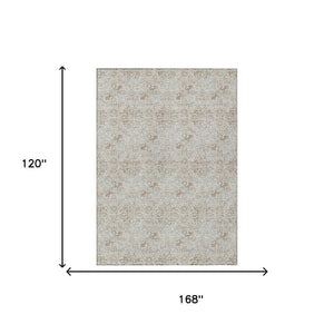 10 X 14 Ivory Silver Damask Polyester Area Rug Washable Stain Resistant Indoor Outdoor