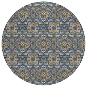HomeRoots 8 Foot Round Damask Polyester Rug Stain Resistant Indoor Outdoor Patio Family Room 741281