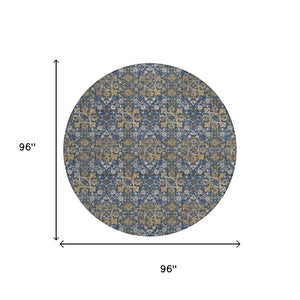 8 Foot Round Damask Polyester Rug Stain Resistant Indoor Outdoor Patio Family Room
