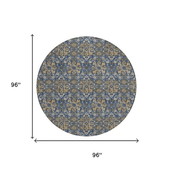 8 Foot Round Damask Polyester Rug Stain Resistant Indoor Outdoor Patio Family Room