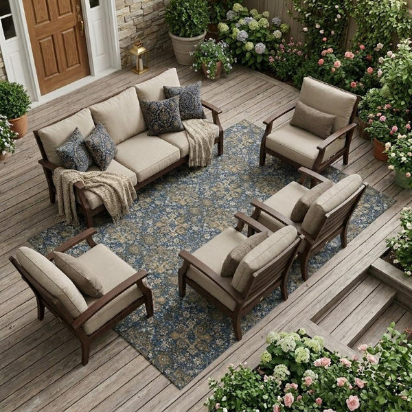 8 Ft X 10 Ft Navy Damask Polyester Area Rug Stain Resistant for Patio or Living Room