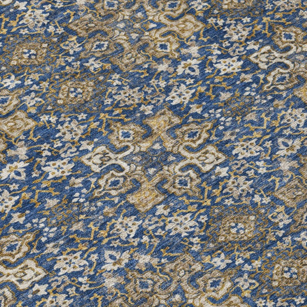 9x12 Navy Damask Polyester Area Rug Washable Stain Resistant Indoor Outdoor Patio