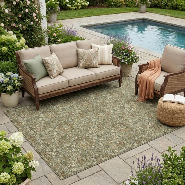 5x8 Olive Damask Polyester Area Rug Stain Resistant for Indoor Outdoor Use